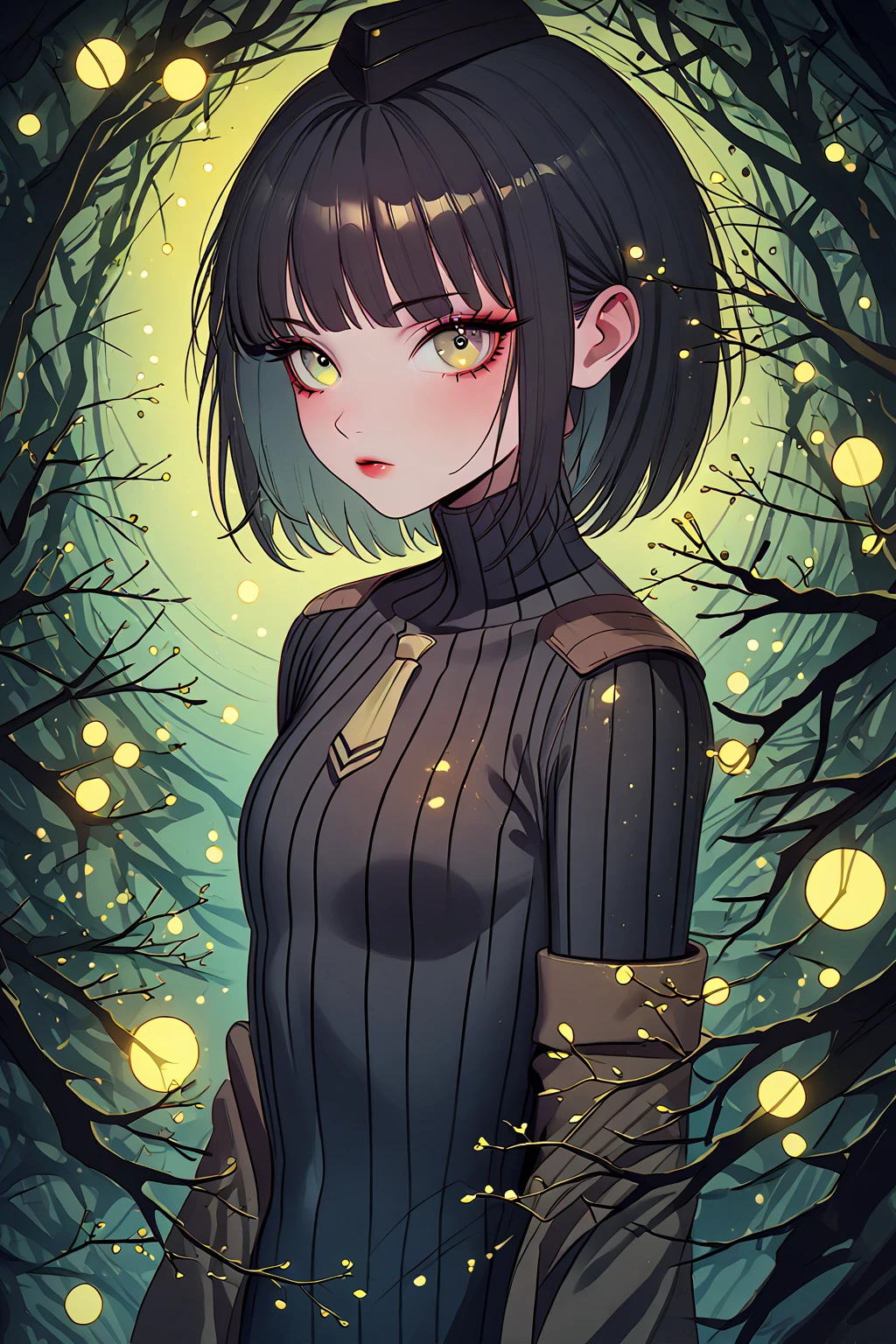 Kuvshinov among branches and fireflies, Sandusha, Fantasy Art, (((Surrealism))), (Style - Glass)