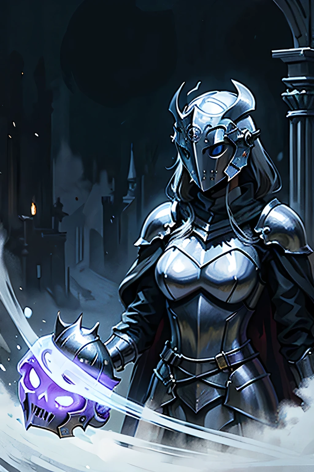 Knight, female, helmet, ghost, crown, dark, dolo, alone