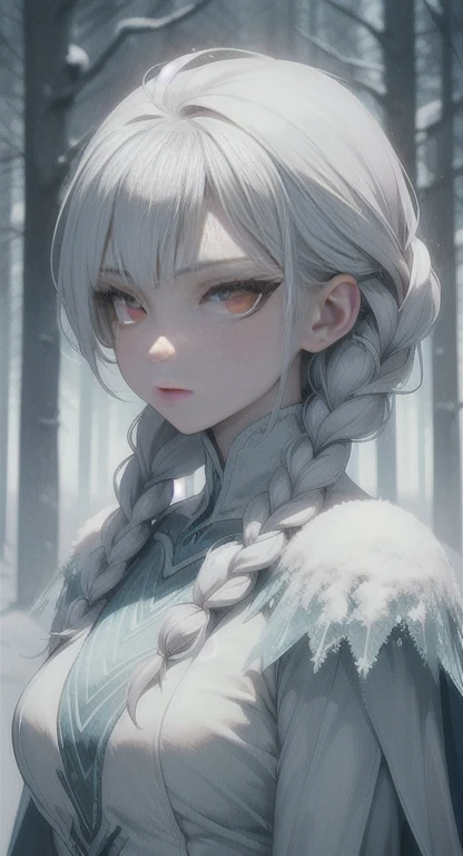 Frozen, misty Forest, ancient being, winter, snow, snow fairy , red eyes, eyes in the fog, regal, looking dead, ice wings,