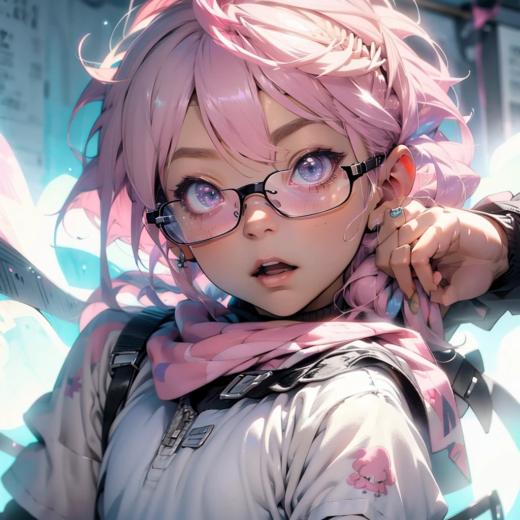 Cute chibi pastel fairy boy with pink hair and glasses