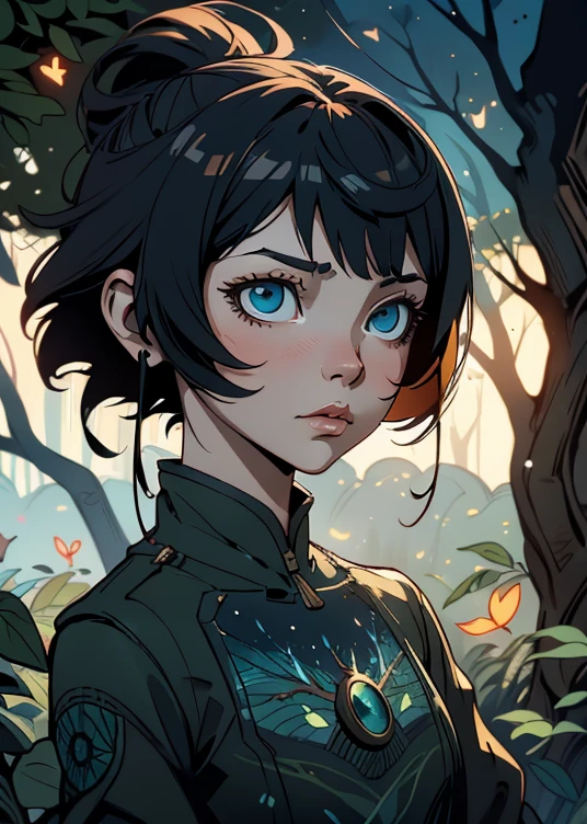 Kuvshinov among branches and fireflies, Sandusha, Fantasy Art, (((Surrealism))), (Style - Glass)