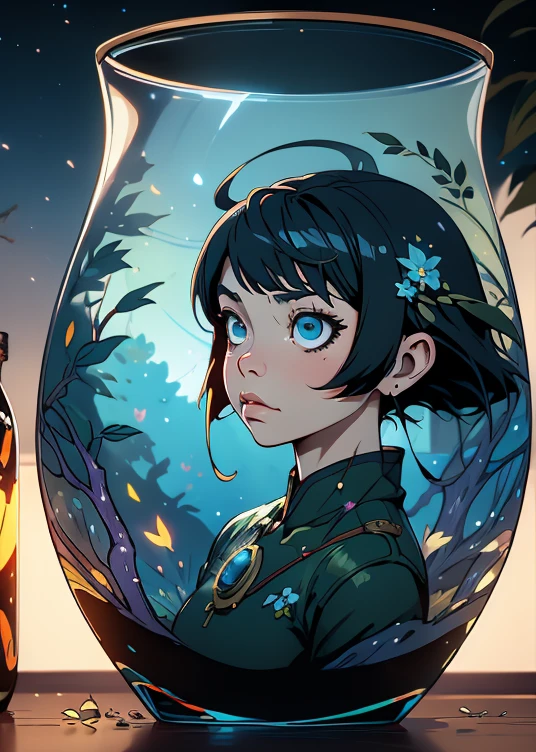 Kuvshinov among branches and fireflies, Sandusha, Fantasy Art, (((Surrealism))), (Style - Glass)