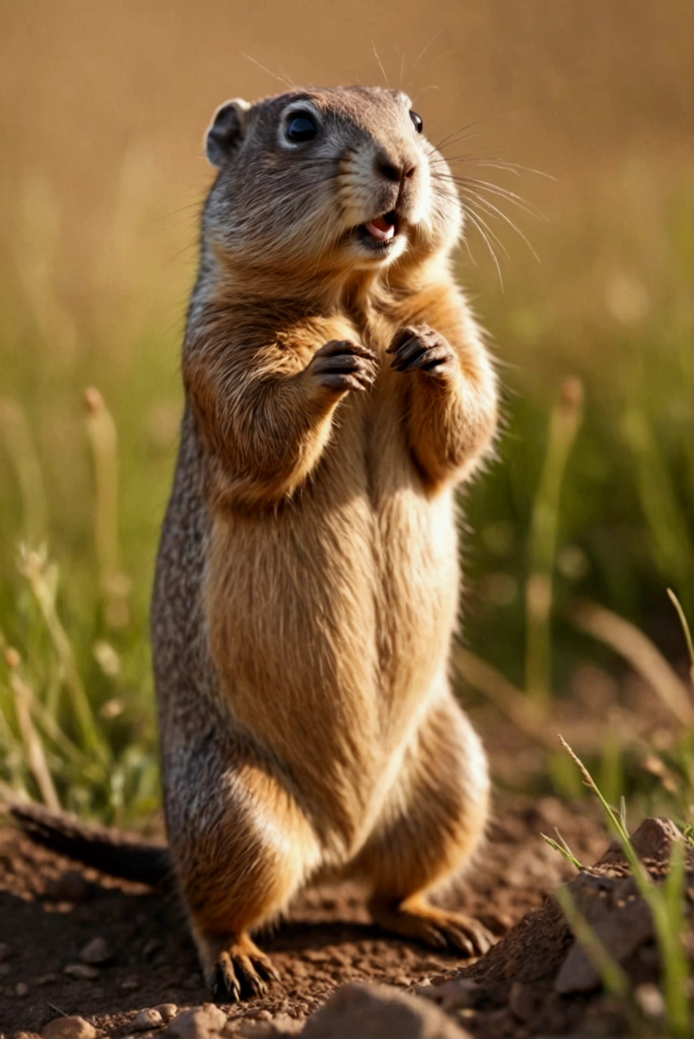 Overly dramatic gopher meme, Gopher striking iconic dramatic pose, prairie