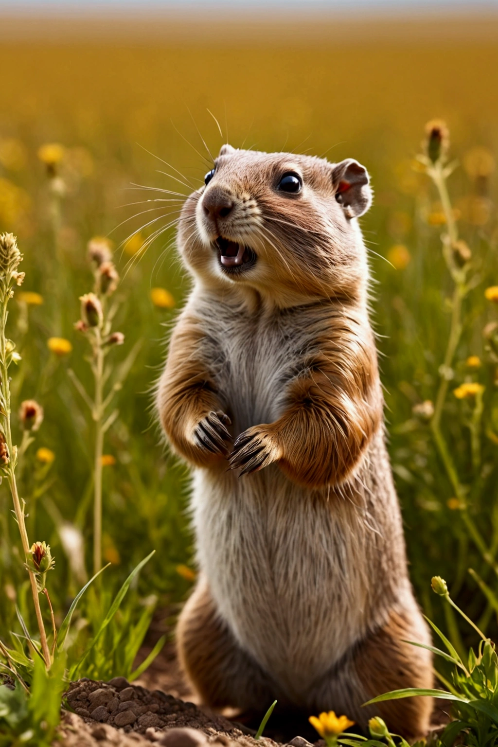 Overly dramatic gopher meme, Gopher striking iconic dramatic pose, prairie