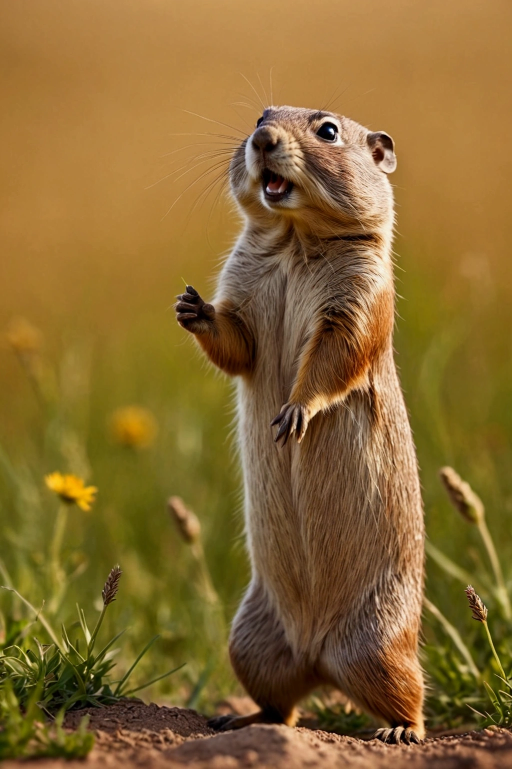 Overly dramatic gopher meme, Gopher striking iconic dramatic pose, prairie