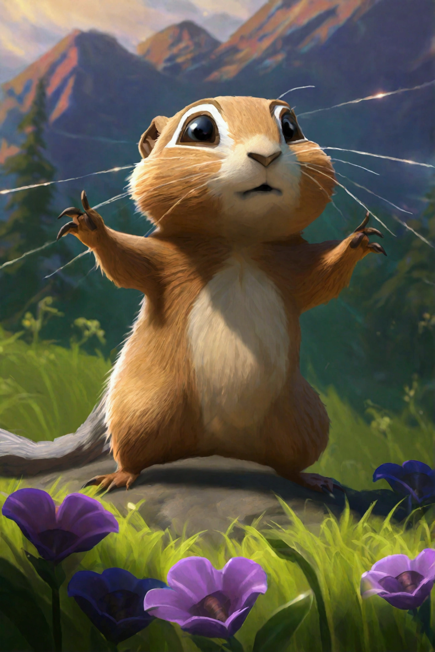 Overly dramatic gopher meme, Gopher striking iconic dramatic pose, prairie