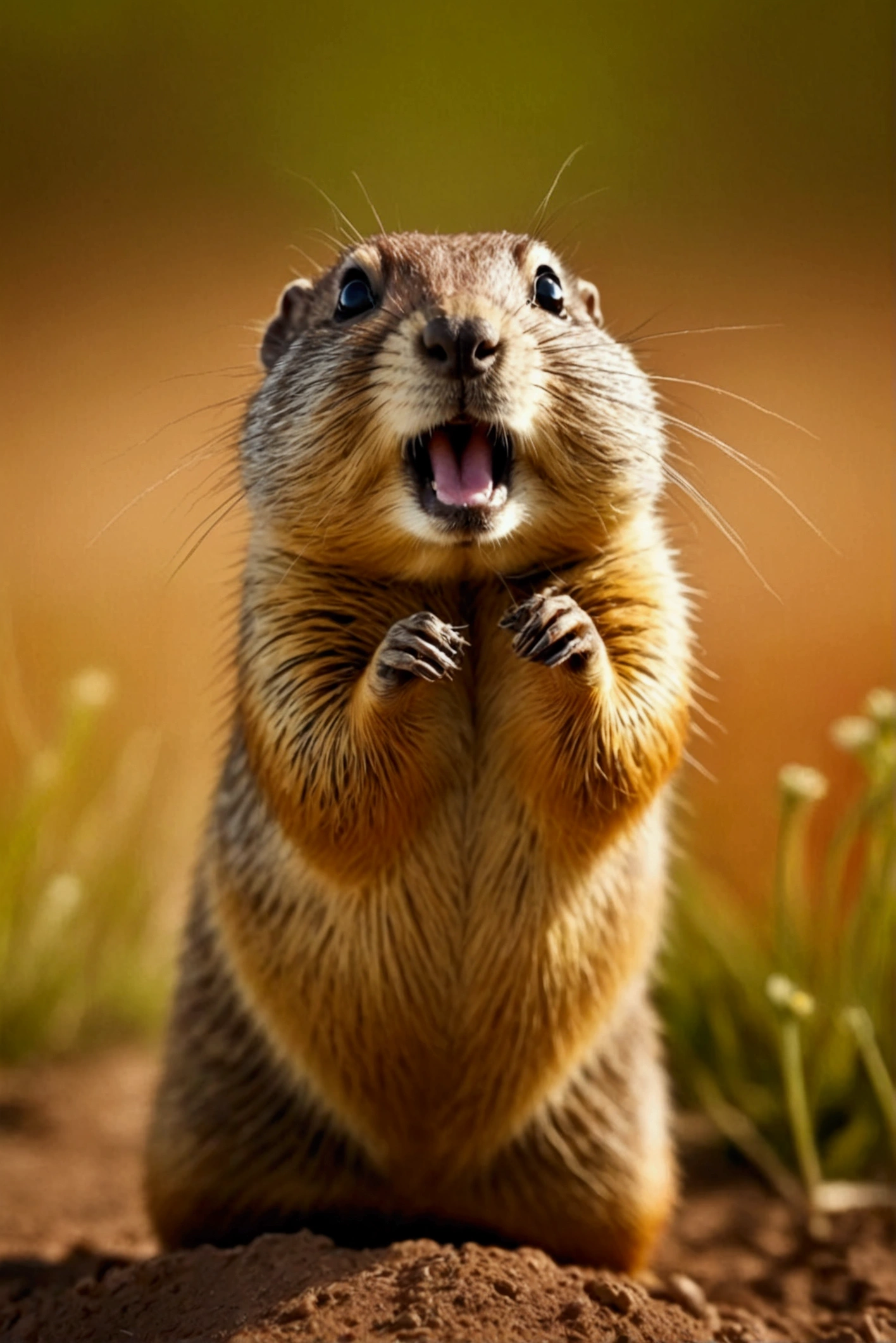Overly dramatic gopher meme, Gopher striking iconic dramatic pose, prairie