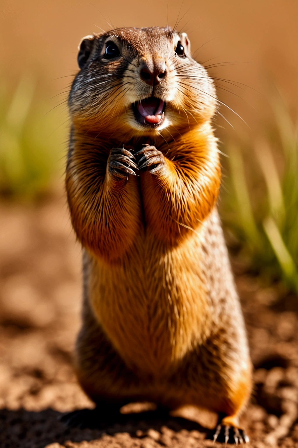 Overly dramatic gopher meme, Gopher striking iconic dramatic pose, prairie