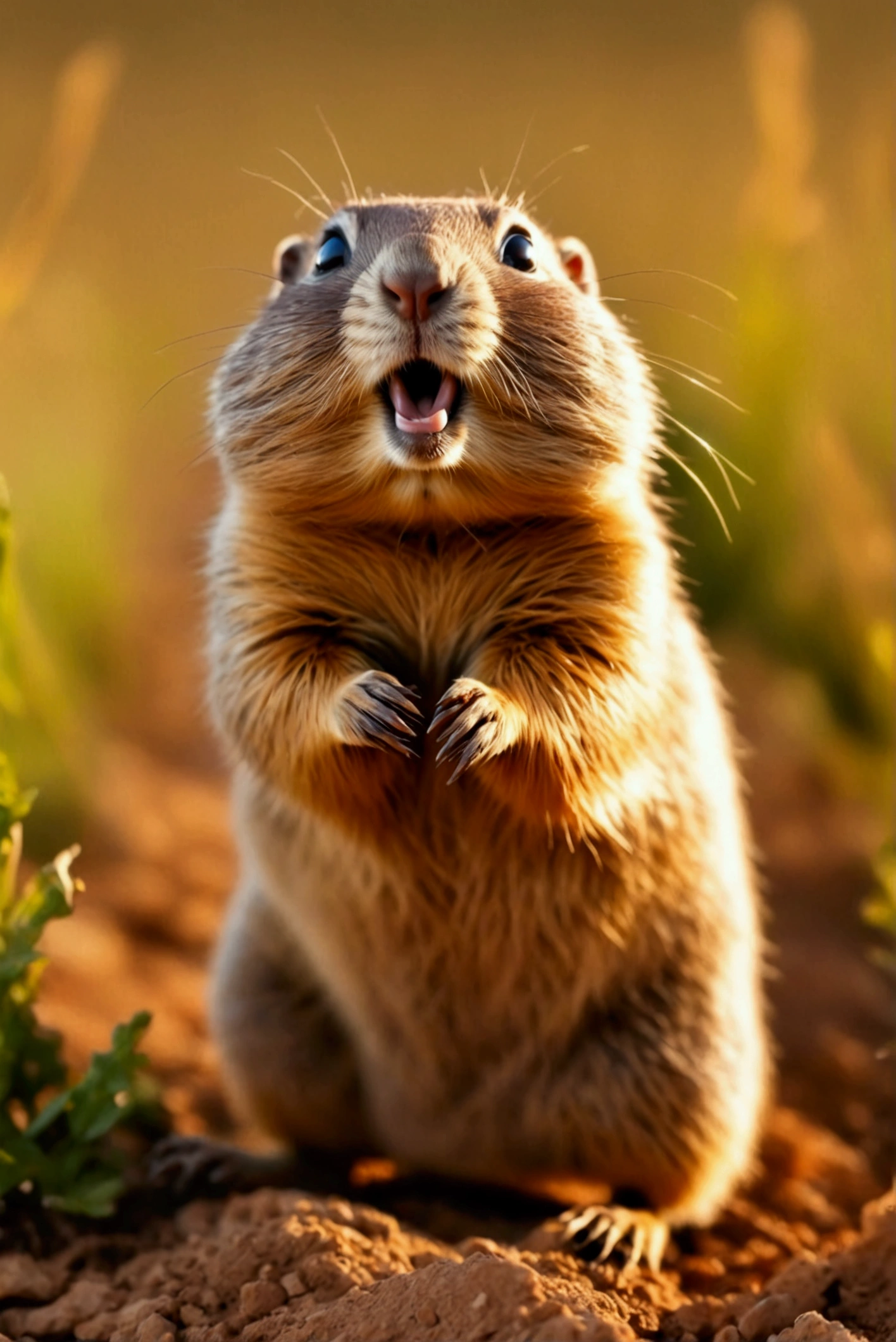 Overly dramatic gopher meme, Gopher striking iconic dramatic pose, prairie