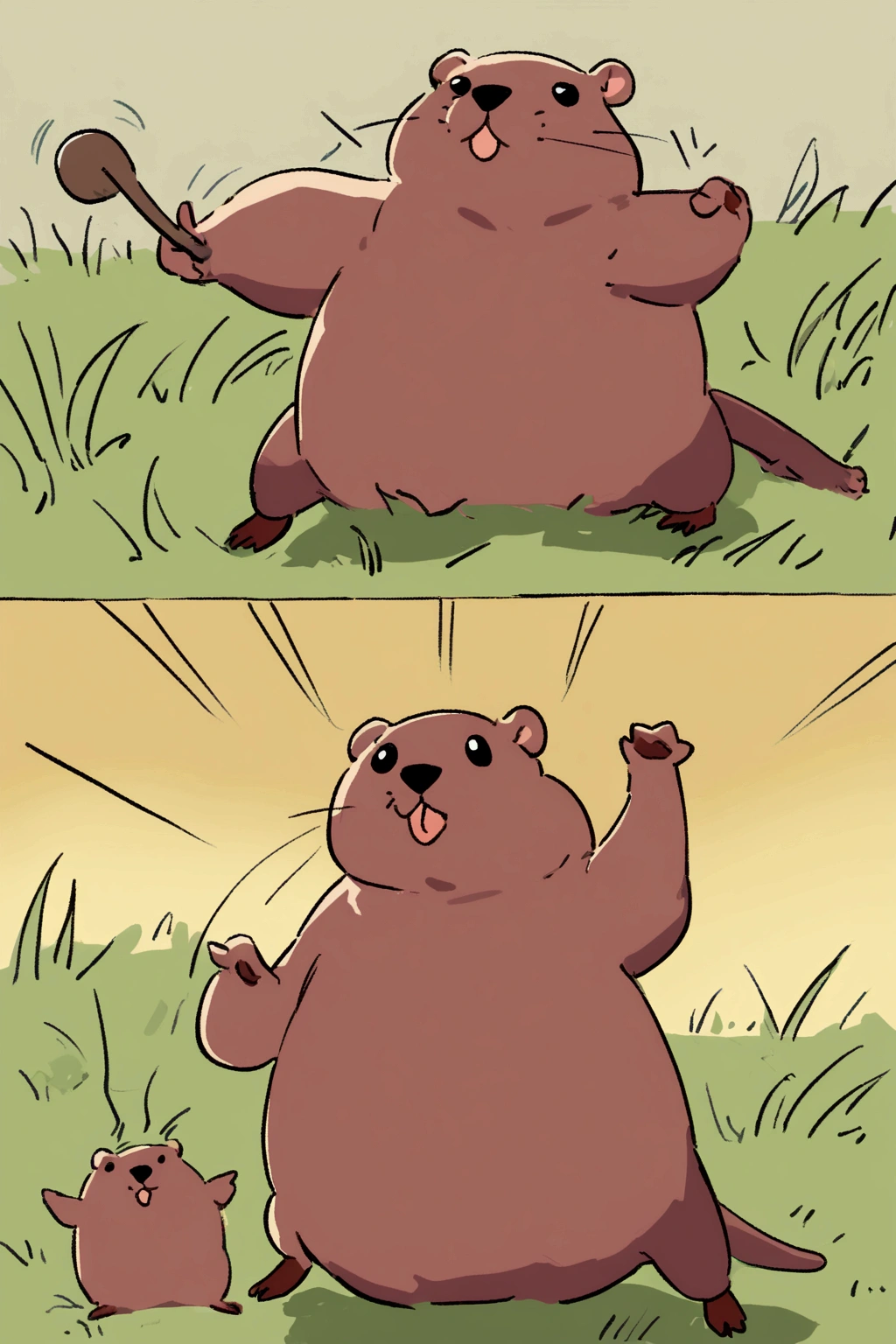 Overly dramatic gopher meme, Gopher striking iconic dramatic pose, prairie
