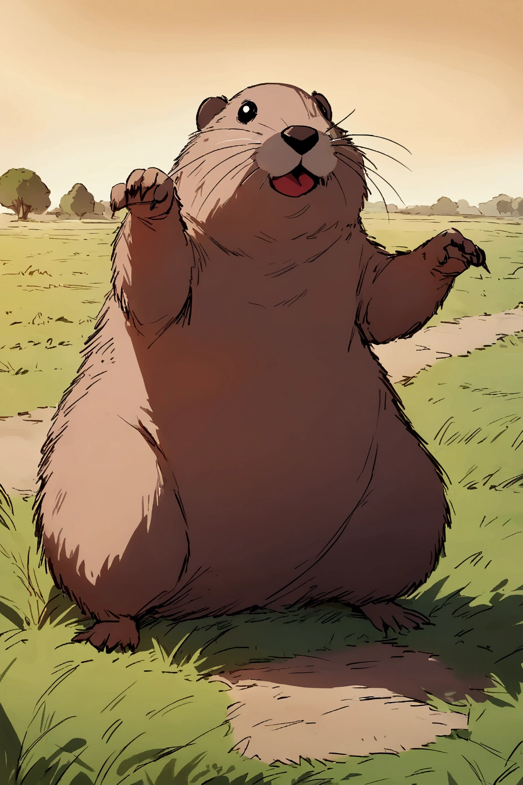 Overly dramatic gopher meme, Gopher striking iconic dramatic pose, prairie
