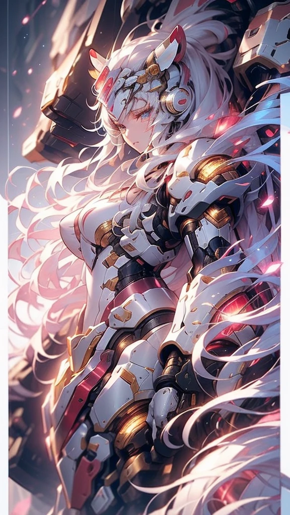 best quality,masterpiece,Ultra-high resolution,(photoactual:1.4),Science Fiction,Inside the aircraft carrier,Heroic and unrestrained,(Oriental style)White Tiger Girl,20 years old,Long white hair and flowing ponytail,Wearing a white tiger mecha,