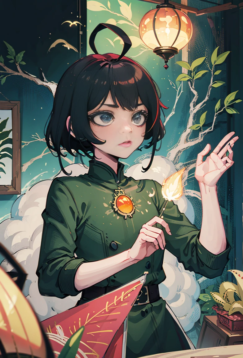 Kuvshinov among branches and fireflies, Sandusha, Fantasy Art, (((Surrealism))), (Style - Glass)