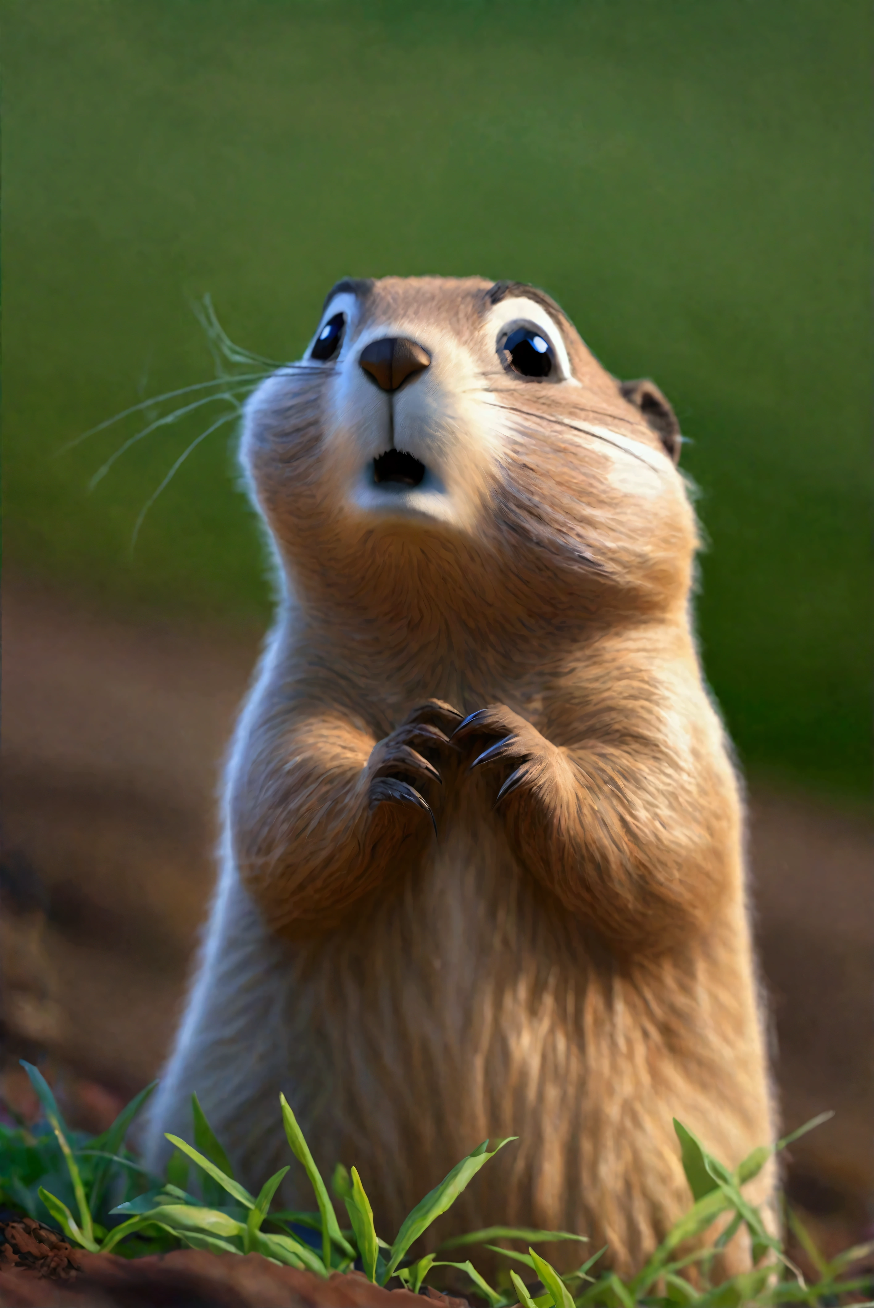 Overly dramatic gopher meme, Gopher striking iconic dramatic pose, prairie
