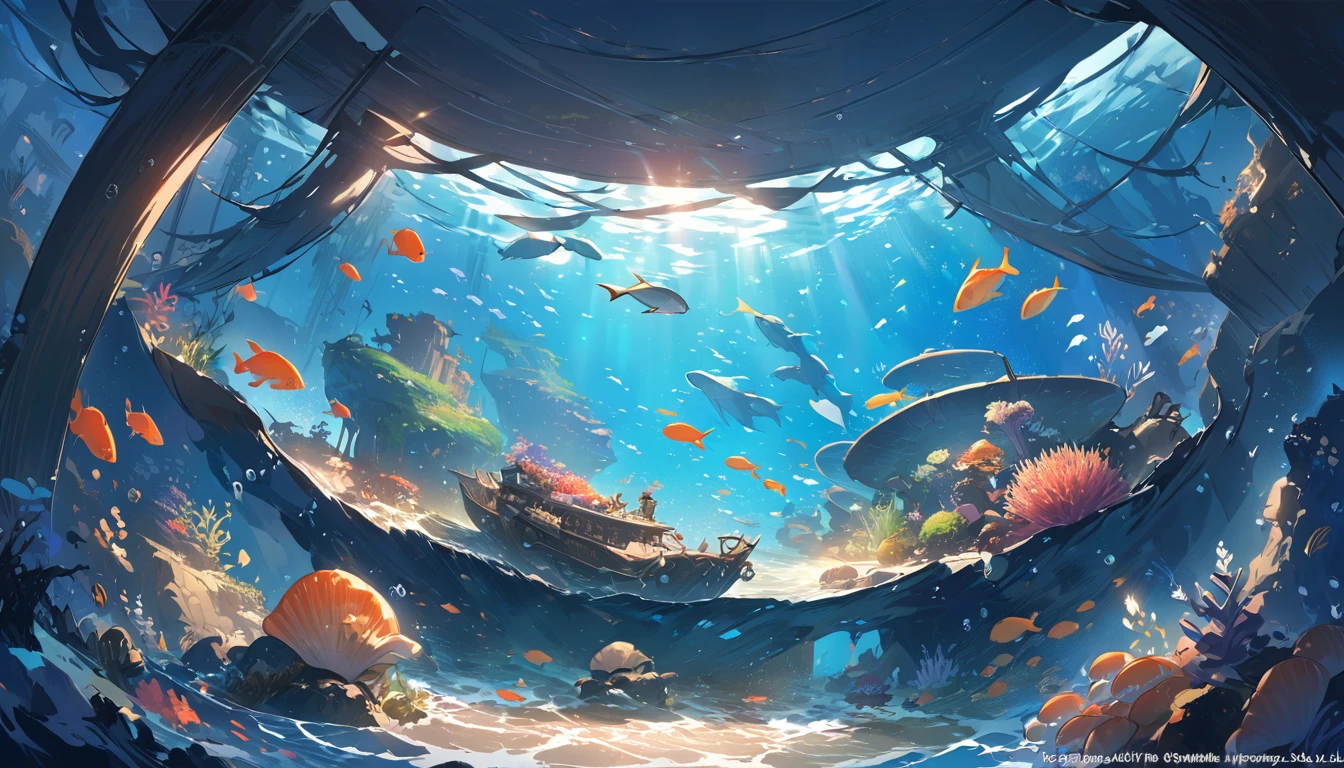 under the sea, น้ำ ocean. ocean.Concept art wallpaper 4k,Concept art wallpaper 4k,beautiful light,shellfish,,Here's what:,shellfishใหญ่สีดำ,