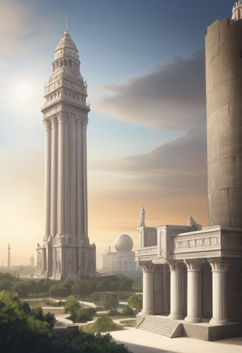 big tall tower,The shape is a large pillar.,fantasy world,view from a distance,dark lecture