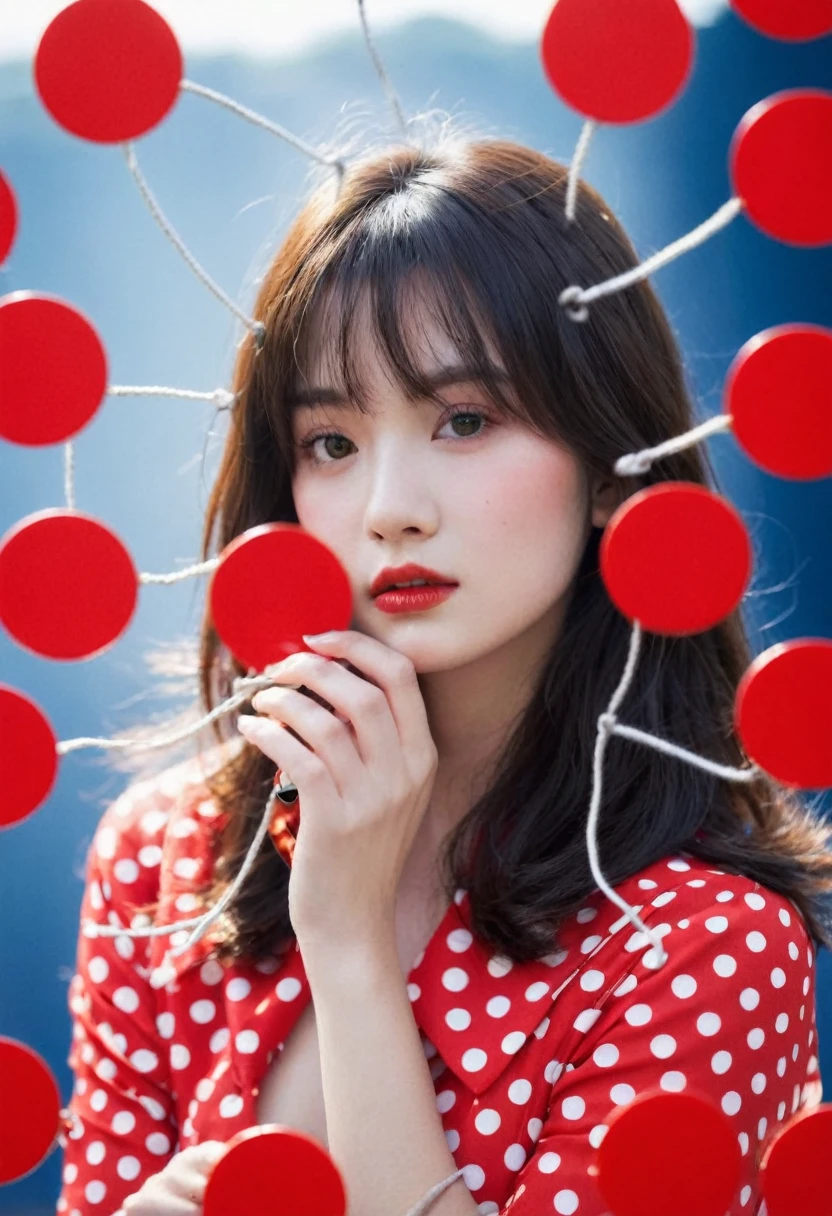 Shiny，Vague，red polka dots，grid，1 girl，fair