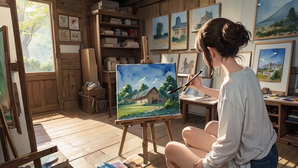 Art Classes、Nude drawing class、High school students、Female student modeling nude、sexual pose、full view of the public、Schoolboy surrounding nude model、Easel、‎Classroom、Nude model close-up