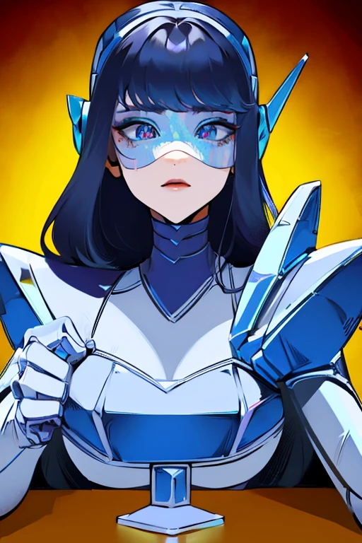 empty eyes,robotized woman ,big bust,Robot Joint ,Metal skin,long hair