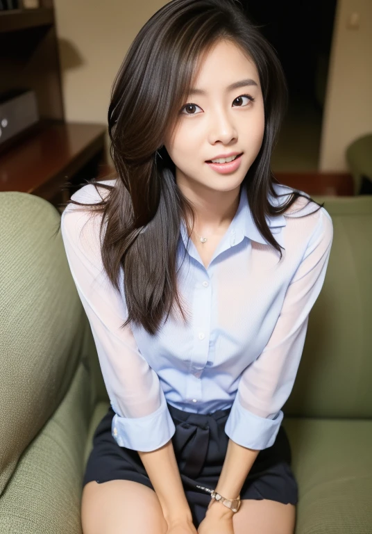 Top image quality、超A high resolution、masutepiece、Photoquality(photographrealistic:1.8)、Delicate skin texture、accuracy、Japan women、17 age、Girl Smile、A dark-haired、Cute dimples、Non-makeup、Hair to the nape、straight haired、Boyish girl、I am an honors student、Slender girl、Smaller chest、Flat-breasted、laugh face、Have a good laugh、Look straight at me、hi-school girl、White short sleeve blouse、White shirt with collar、Unbutton the front of the shirt、Dark blue box pleated skirt、White panties are visible from the hem of the skirt、Exposed shirt hem、 By the window of the classroom、Outside the window is a playground、Spread your legs towards the camera、Keep your knees apart from side to side、Unbutton your shirt、Be undress、laugh face、Have a good laugh、Facing the front、reflective light、