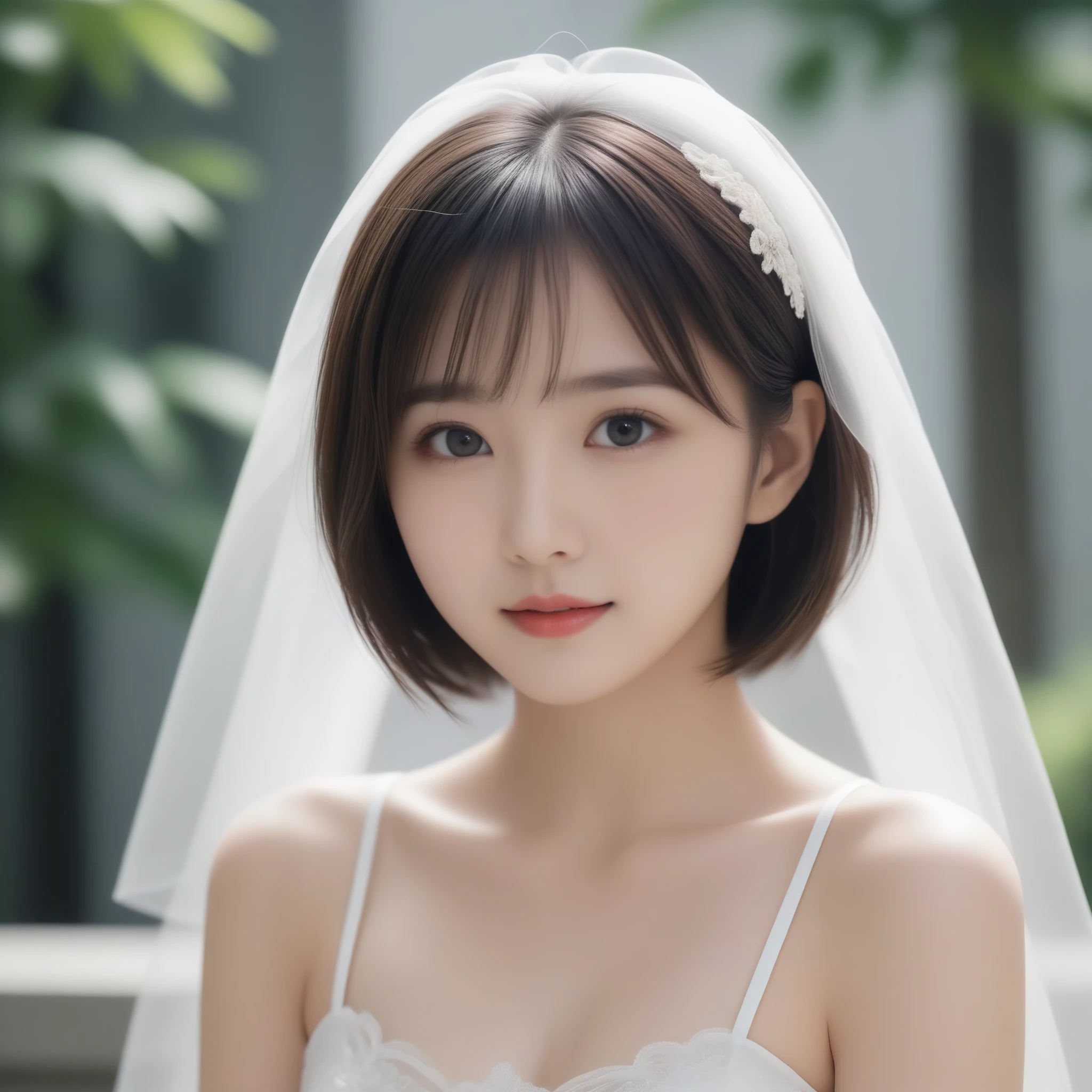 8k, Ultra-high resolution, Highest quality, masterpiece, 三分割法によるphotograph,Surreal, photograph, 1 Girl, (:1.3), pretty girl, Cute Face, Beautiful eyes in every detail, 細かくdetailedに,masterpiece,One Girl:1.2,Japan Female Teachers,extream close up,sad,light smile,Black short hair,Bob with bangs,(印象派の美しい少女のPortraiture),(Impressionist light and colour), (Gray background:1.3),(White Wedding Dress:1.3),(Fairy, bride, Shiny Hair, Beautiful dark eyes, So cute and beautiful,16 years old0.8),Sharp contours,Looking down, (Wedding Veil,White lace), Light from above, (Side view),, Perfect and beautiful face ,完璧でCute Face, Skin with attention to detail, Perfect limbs、Narrow waist,Looking at the audience,(((Ideal body type))),A cup small breasts :2,Portraiture:2,Perfect Anatomy,鮮明なdetailed,detailed,Surreal,Light and shadow,glowing