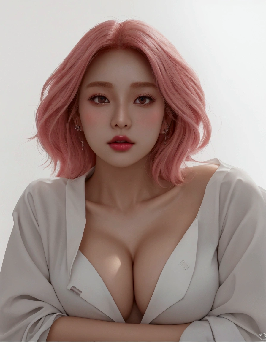 arafed woman with pink hair and a white shirt posing for a picture, portrait of female korean idol, korean woman, korean girl, portrait of kpop idol, artwork in the style of guweiz, inspired by Yanjun Cheng, heonhwa choe, sun yunjoo, beautiful south korean woman, [ 4 k digital art ]!!, korean artist, masterpiece, best quality, (extremely detailed cg unity 8k wallpaper), (best quality), (best illustration), (best shadow), opened breast, open boob, big boob, sexy, horny, (ultra HD), 4K, high detail