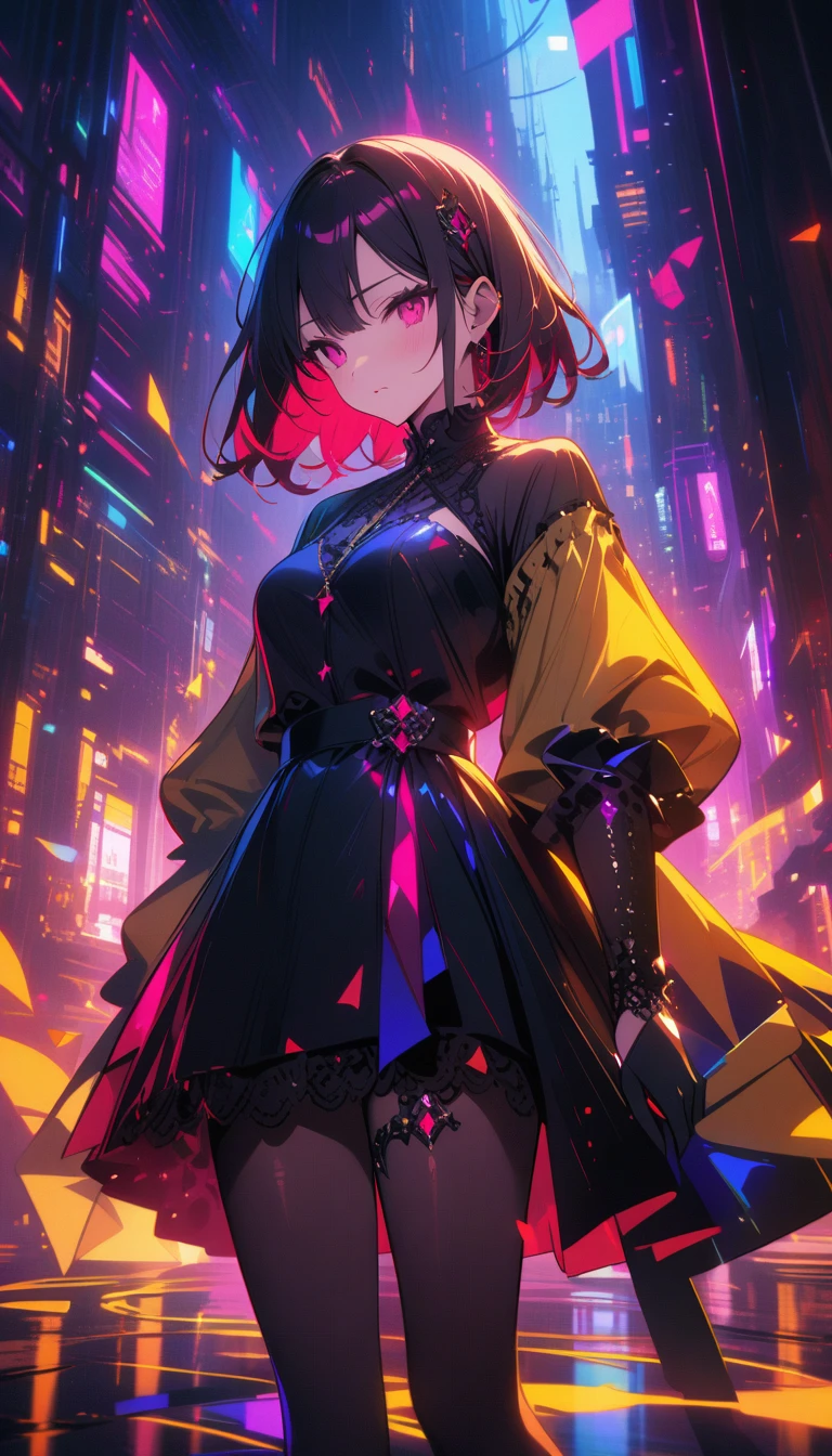 ((best quality)) , ((masterpiece)) , (detailed),Color splash, Ghostly Astronaut (Li Gong:1.3) , wearing Shabby Chic Wrap dress, has metallic plating, Colored hair, Fossil fuel power station in background,(((Abstract style,opulent . Non-representational, colors and shapes, expression of feelings, imaginative, highly detailed)))