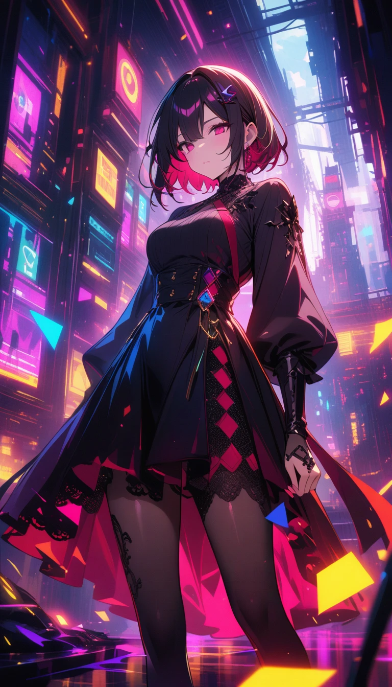 ((best quality)) , ((masterpiece)) , (detailed),Color splash, Ghostly Astronaut (Li Gong:1.3) , wearing Shabby Chic Wrap dress, has metallic plating, Colored hair, Fossil fuel power station in background,(((Abstract style,opulent . Non-representational, colors and shapes, expression of feelings, imaginative, highly detailed)))