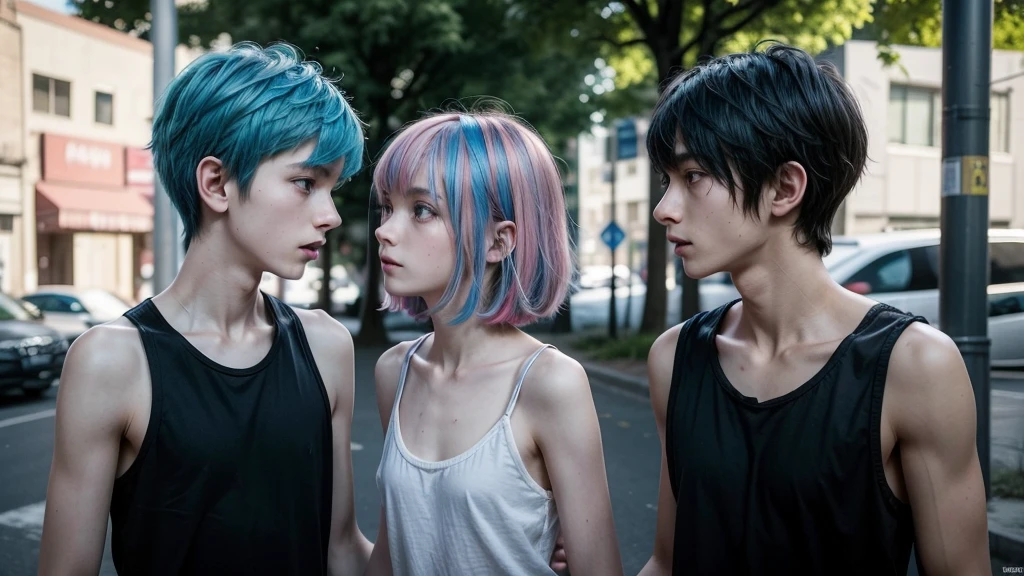 Blue hair boy and pink hair girl