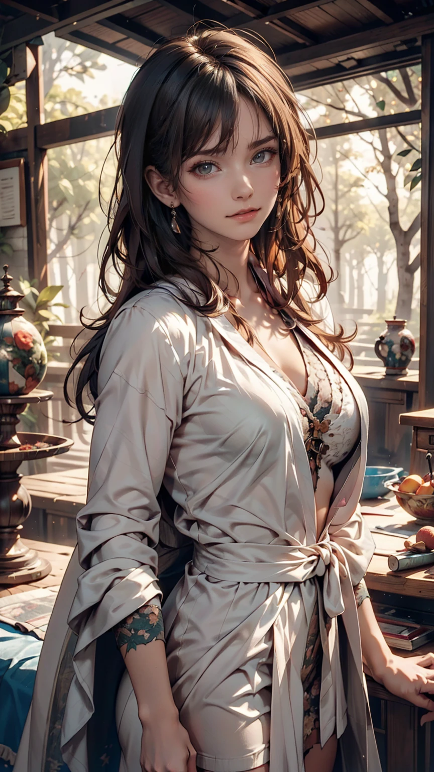 A girl in a white lace dress with Leonardo da Vinci&#39;s notes in the background、Image of À la Fed, A stunningly young and elegant person, Magical Girl Portrait, Portrait of a Young Witch girl, Girl in steampunk clothes, Musician girl in lace clothes, Natalia Dyer, Dafne Keen, Portrait of a Young Witch, Girl with magical powers, Inspired by Irakli Nadar, Inspired by William Mastester Lockhart, Highest quality, detailed, detailed, masterpiece, high resolution  