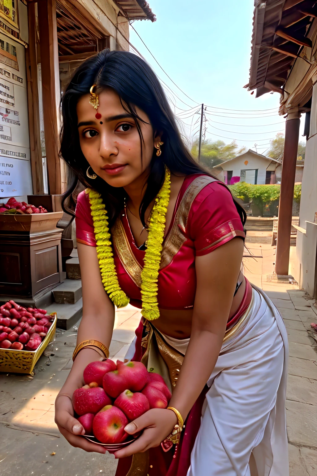 Sharmilee placed the fruit in the village temple and everyone expressed their gratitude to her. After this incident, no one in the village remained sad or troubled.