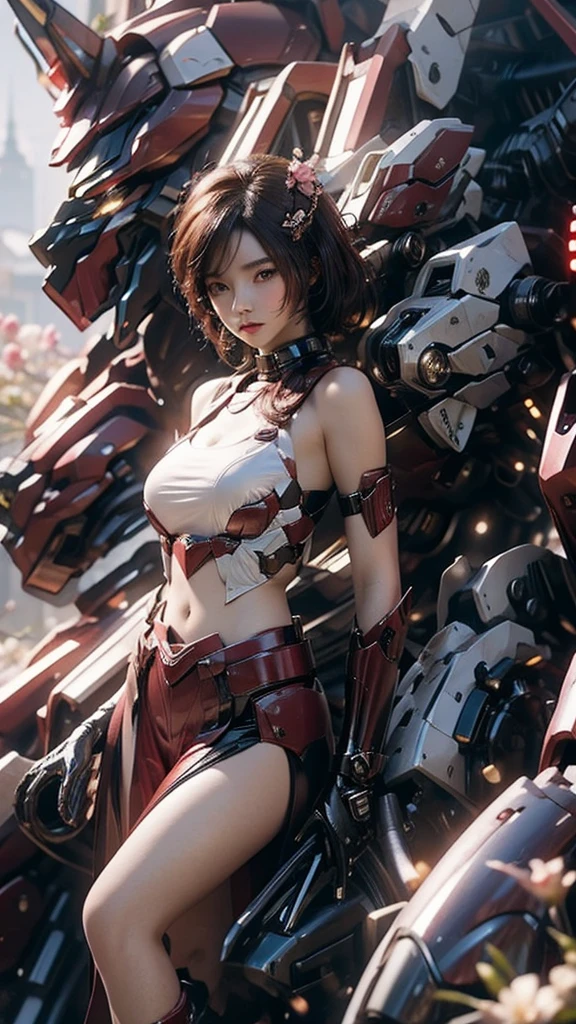 best quality,masterpiece,Ultra-high resolution,(photoactual:1.4),Science Fiction,Yamagishi Junior High School,seductive,（Oriental style）Poison Scorpion Girl,20 years old,short hair,Big breasts,Wearing a poisonous scorpion armed mecha,Sitting on the rocky shore,Looking down indifferently,