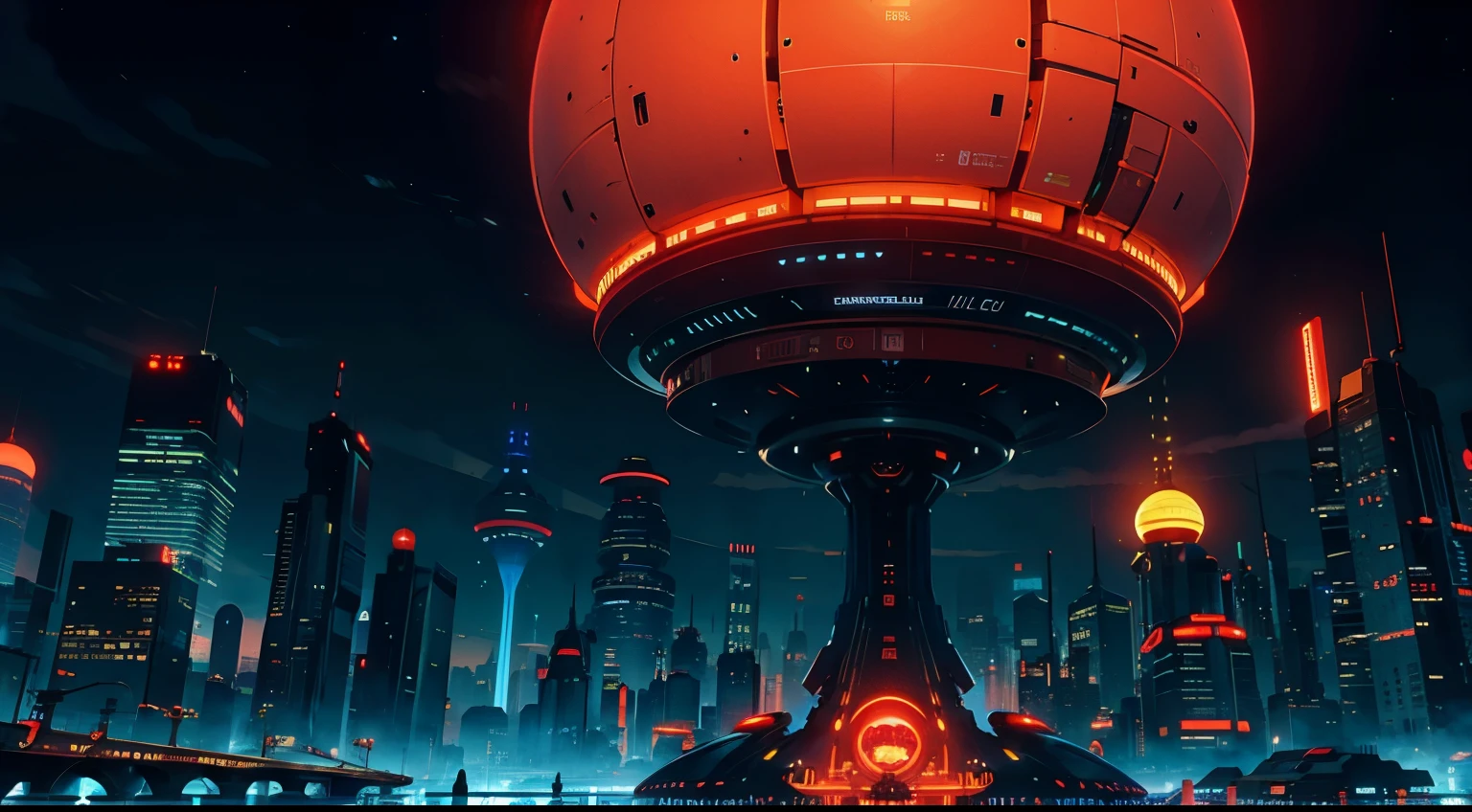 futuristic city with a giant red ball in the middle of the city, bela futurecity, city cyberpunk, dark futuristic city, futuristic dystopian city, science fiction city, sci fi city, futurecity, futuristic metropolis, futuristic city backgrond, futurecity, futuristic cityscape, futuristic city scape, Sci - City of Fi, futuristic city backdrop