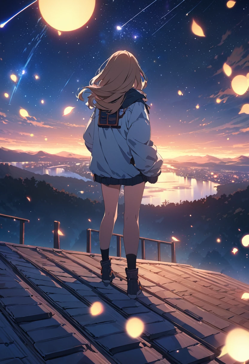 Anime girl standing on a rooftop looking at the starry night sky, Anime Wallpaper 4k, Anime Wallpaper 4 k, 4k Anime Wallpaper, Anime Art Wallpapers 8K, anime art wallpaper 4k, anime art wallpaper 4k, Anime Style 4k, Makoto Shinkai Cyril Rolland, 4K Manga Wallpapers, Anime Wallpaper, Awesome Wallpapers, shooting star