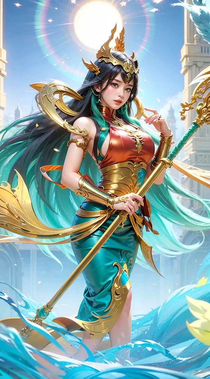 a close up of a girl(vexana) , green hair , big booobs , shadowbringers cinematic, 4 k detail fantasy, a beautiful fantasy empress, game cg, xianxia fantasy, xianxia hero, 2. 5 d cgi anime fantasy artwork, cinematic goddess close shot, ruan jia and artgerm, wow 4 k detail fantasy, hyperdetailed fantasy character