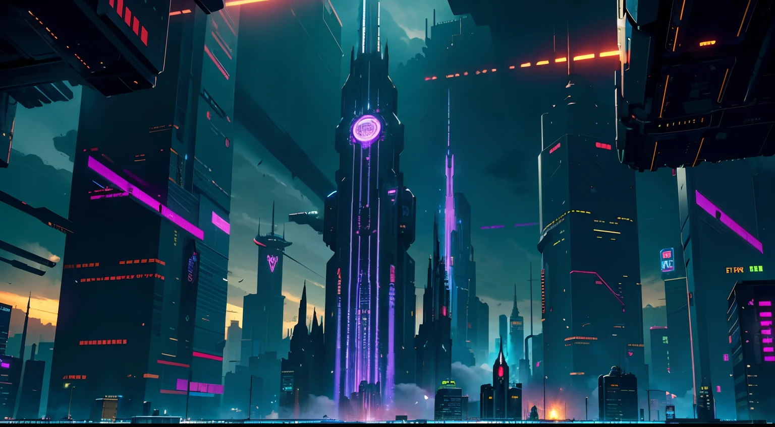A city with many tall buildings and trains on tracks, dark futuristic city, in fantasy sci - fi city, Futuristic city landscape, cyberpunk cathedral, dark cyberpunk metropolis, in a futuristic cyberpunk city, sci fi city, Cyberpunk metropolis, cyberpunk city landscape, futuristic metropolis, cyberpunk city landscape, sci fi city, Cyberpunk city, Futuristic city landscape, futuristic dystopian city