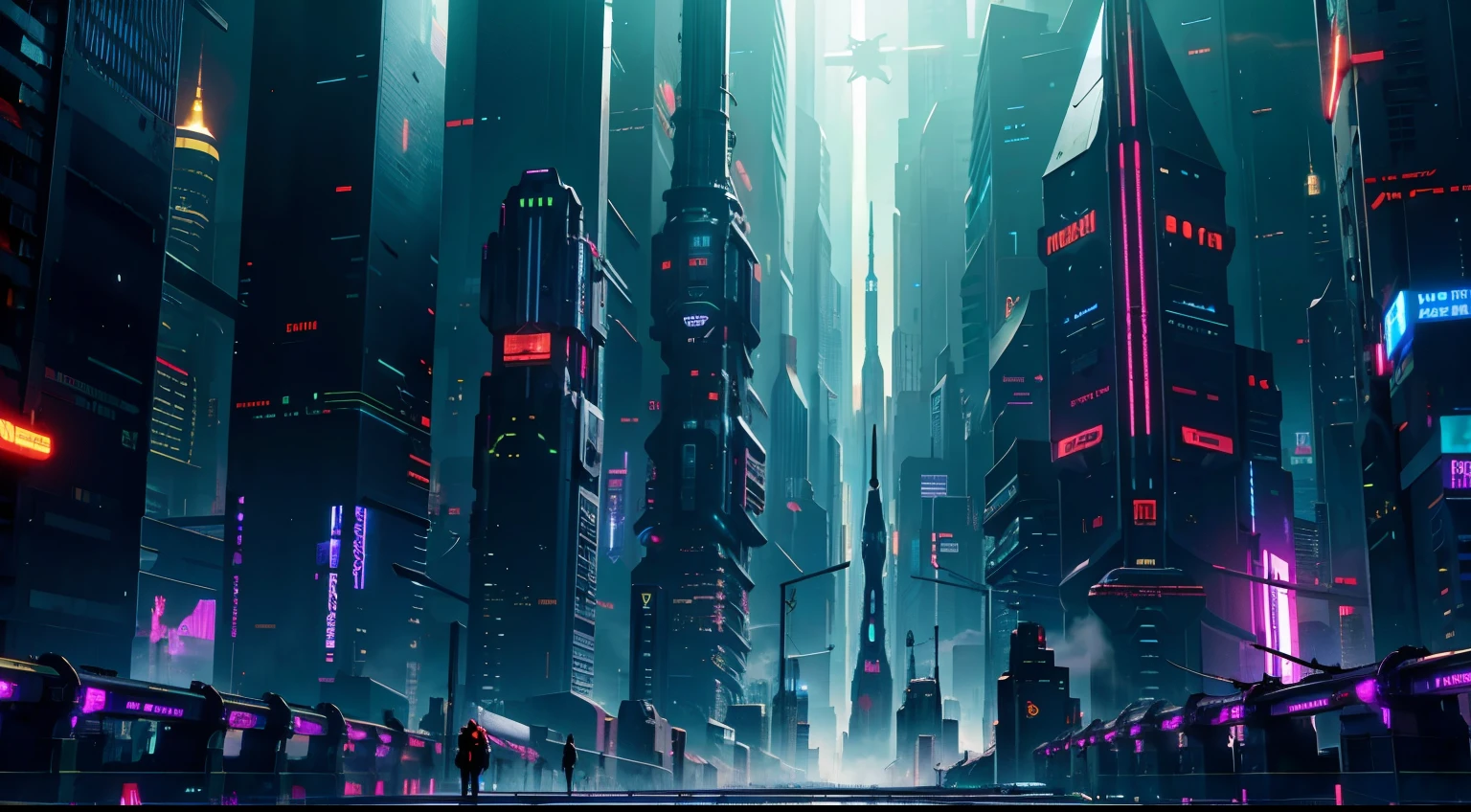 A city with many tall buildings and trains on tracks, dark futuristic city, in fantasy sci - fi city, Futuristic city landscape, cyberpunk cathedral, dark cyberpunk metropolis, in a futuristic cyberpunk city, sci fi city, Cyberpunk metropolis, cyberpunk city landscape, futuristic metropolis, cyberpunk city landscape, sci fi city, Cyberpunk city, Futuristic city landscape, futuristic dystopian city