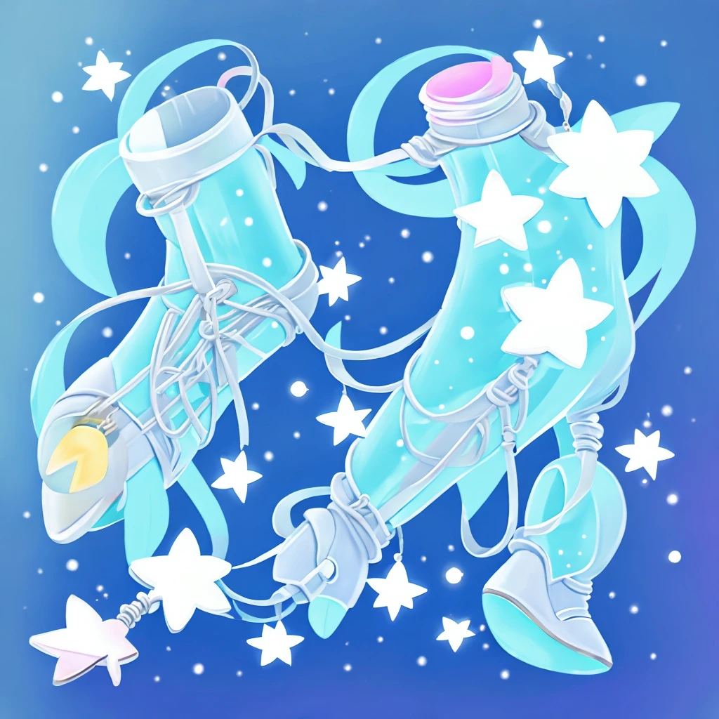 Light blue, blue and white long boots、star image、kawaii tech,
