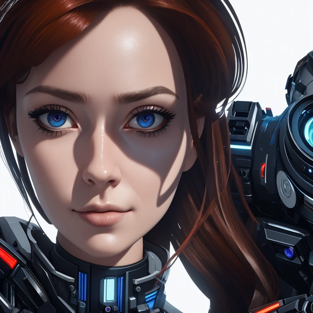 A beautiful cyberpunk woman stares directly into the camera, half of her face is the most intricate clockwork ever seen in the universe, the "mechanical" side of her face is completed by her eye reflecting a milkyway style galaxy, the other side of her face is perfect and normal with no cybernetics or mechanics, photoreal, sony a7s, 35mm, hyperdetail, 32k render, raytracing,
