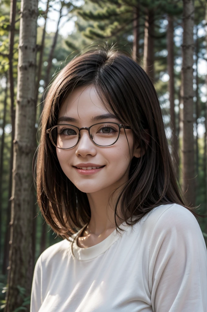 Aimee, Glasses, forest, Session, smile, looking at the viewer with a sniper 