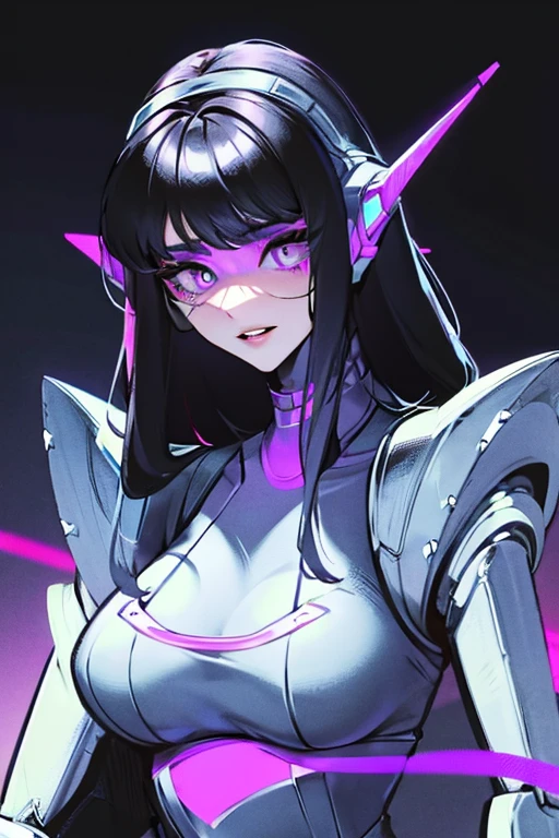empty eyes,robotized woman ,big bust,Robot Joint ,Metal skin,long hair