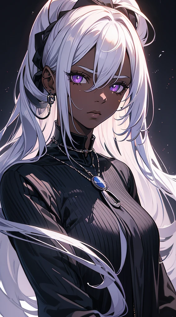 Dark skin anime ladyboy with white hair