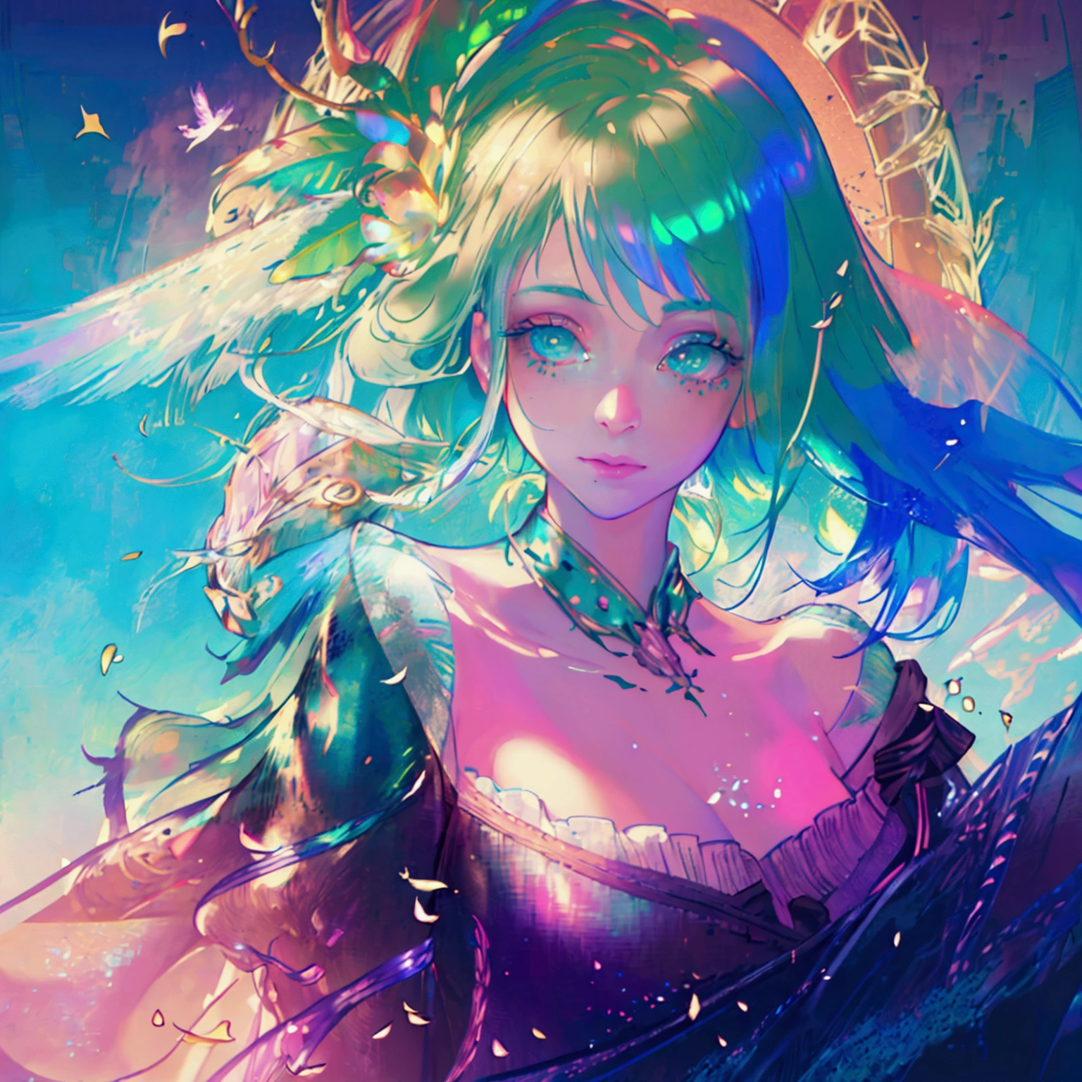 A cute fantasy fairy, 1girl, beautiful detailed eyes, beautiful detailed lips, extremely detailed face and skin, long eyelashes, fairy with rainbow wings, whimsical expression, glowing ethereal wings, colorful feathered wings, dazzling rainbow wings, intricate wing details, floating weightlessly, magical sparkling particles, walking through a fantasy meadow, lush green grass, vibrant wildflowers, warm sunlight, glowing ambient lighting, (best quality, 4k, 8k, highres, masterpiece:1.2), ultra-detailed, (realistic, photorealistic, photo-realistic:1.37), fantasy, digital art, concept art, highly detailed, vibrant colors, soft focus