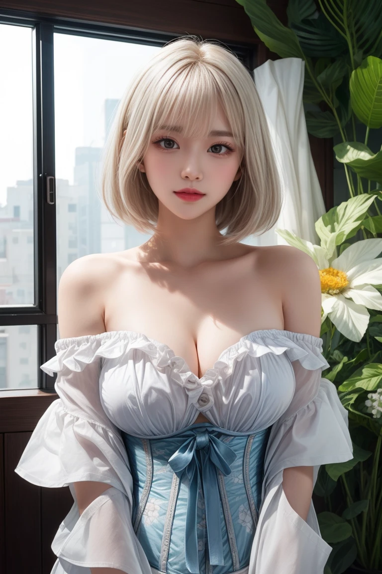 reflected light、Platinum blonde hair with dazzling highlights、Shiny Hair、Super long, silky straight hair、beautiful shiny bangs、bright, clear, Charm, large blue eye、A very beautiful, adorable and cute 16 year old girl.、Ample Bust、Beautiful detailed eye、 Beautifully detailed nose,((whole body:1.5)),eyeを強調するメイク、Royal Style、Comic book style、、Scattered beneath the surface、Glamorous details、Nature background、Super huge breasts、((Cinematic))、Dramatic lighting、masterpiece、((White Floral Off-Shoulder T-Shirt:1.4))、(Loose and fluffy perm:1.4)、1 girl、((Bob Hair:1.3))、超Genuineな8K CG、絵に描いたようなperfectionなperfectionな顔、perfection、clean、masterpiece、Professional artwork、 Famous works of art、perfectionな顔、Beautiful Face、美しいeyeのない女性の体))、alone、(Immersive atmosphere、Claire Obscure:1.5、bright light:1.2、bright lighting)、(blush:0.5)、Captivating look、Very detailed_eye、Thick thighs、big、Beautifully detailed backgrounds、Written boundary depth、Genuine:1.3、Long Shot、whole body、(Zhou Haoguang:1.3)、(Cinematic composition:1.3)、(Neon Light:0.1)、(Hmph:0.1)、Accent lighting、((Out of the window、 Blurred skyscrapers))、(()、(Puffy eye:1.2)、(Slim legs)、(Light on face and chest)、(((((Underbust)))))、Under the chest、Oily skin、thin、 Mature Woman、Light blue hair、((bright灰色の髪))、(((Two-tone hair)))、Slender women、Cute Woman、 8K Ultra HD,Detailed face、Delicate texture, Long Hair、Swimwear、bikini、Erotic