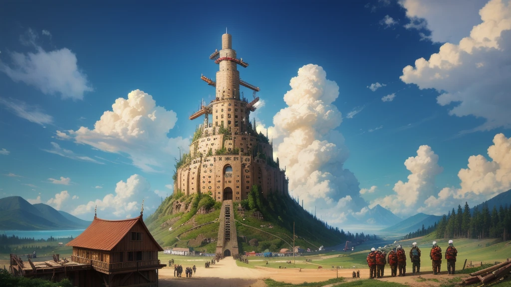 Built the biblical Tower of Babel、Lumberjacks working on construction。Their clothing is the 50th opposition to Christ。

