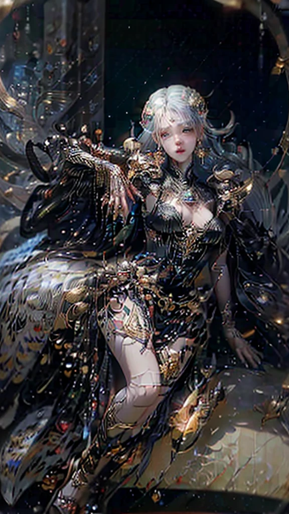 best quality,masterpiece,Ultra-high resolution,(photoactual:1.4),Science Fiction,Yamagishi Junior High School,seductive,(Oriental style)Poison Scorpion Girl,20 years old,short hair,Big breasts,Wearing a poisonous scorpion armed mecha,Sitting on the rocky shore,Looking down indifferently,