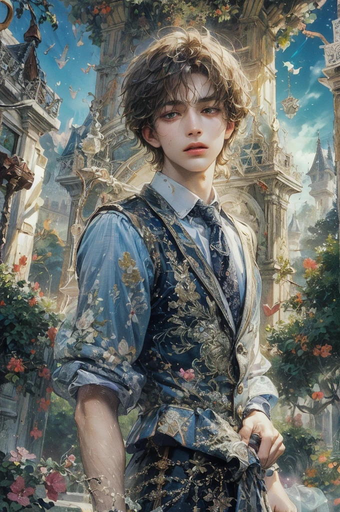 (masterpiece, top quality, best quality, official art, beautiful and aesthetic:1.2), boy, handsome, extreme detailed faces, (fractal art:1.3), colorful, highest detailed, (perfect face), shiny skin, HDR, cantarella, extremely detailed dress, detailed background 