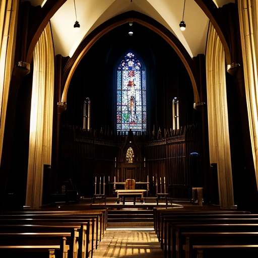 The Dark Gym in Bambusa Village is located within an ancient church, an architectural marvel with towering spires and intricate stone carvings. The interior is dimly lit by candlelight, casting long shadows that flicker mysteriously against the dark wooden pews and stone walls. Gothic stained-glass windows depict eerie, otherworldly scenes, creating an atmosphere of reverence and enigma. The altar at the front of the church serves as the main battleground, where challengers face the gym leader, Noctis.