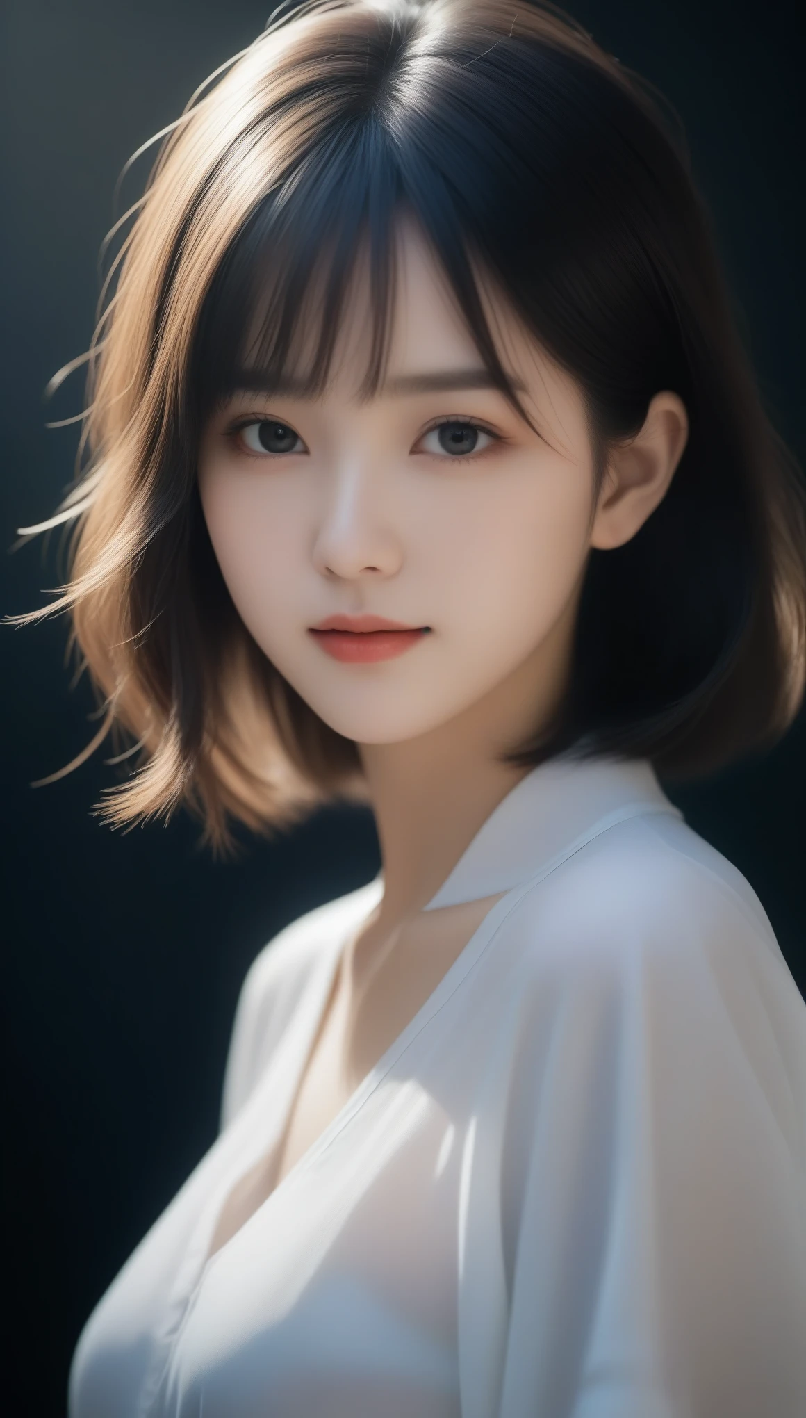 8k, Ultra-high resolution, Highest quality, masterpiece, 三分割法によるphotograph,Surreal, photograph, 1 Girl, (16 years old:1.3), pretty girl, Cute Face, Beautiful eyes in every detail, 細かくdetailedに,masterpiece,One Girl:1.2,Japan Female Teachers,full body,light smile,Black short hair,Bob with bangs,(印象派の美しい少女のPortraiture),(Impressionist light and colour), (Avant-garde attire:1.3),(Fairy,Shiny Hair, Beautiful dark eyes, So cute and beautiful,16 years old, ), (smile:0.8),Sharp contours,Looking down, (A future never imagined), ((Abstract background)), Light from above, Low contrast, (Side view),, Perfect and beautiful face ,完璧でCute Face, Skin with attention to detail, Perfect limbs、Narrow waist,Looking at the audience,(((Ideal body type))),A cup small breasts :2,Portraiture:2,Perfect Anatomy,鮮明なdetailed,detailed,Surreal,Light and shadow,glowing