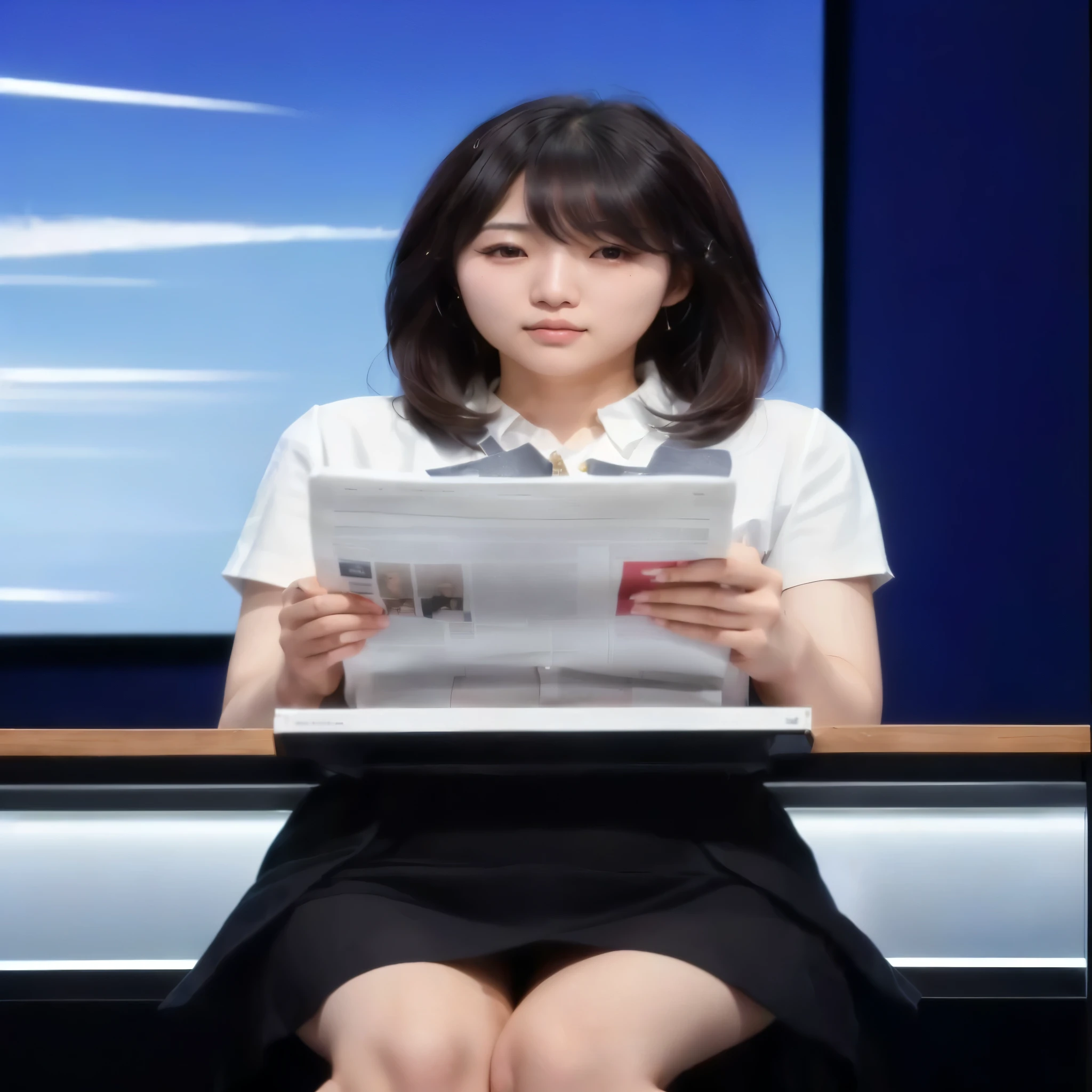 (NSFW:1.5 ,Expose the lower half of the body), Arabian Asian woman sitting at a desk reading a newspaper, News Programs, Yoshitomo Nara, Jaeyoung Nam, Press, For whom?, Choi Hong-hwa, Journalist photo, sui ishida, Lee Ji-eun, Lee Ji-eun, San Yun-ju, ayami kojima amano